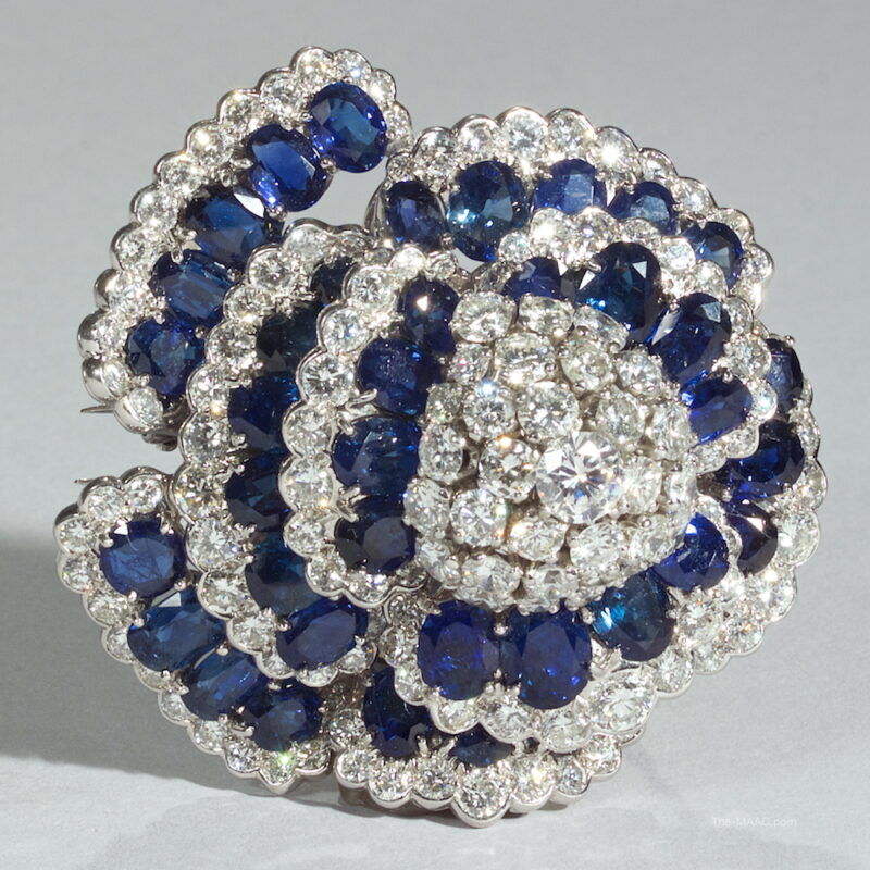 Vintage Diamond and Sapphire Flower Brooch