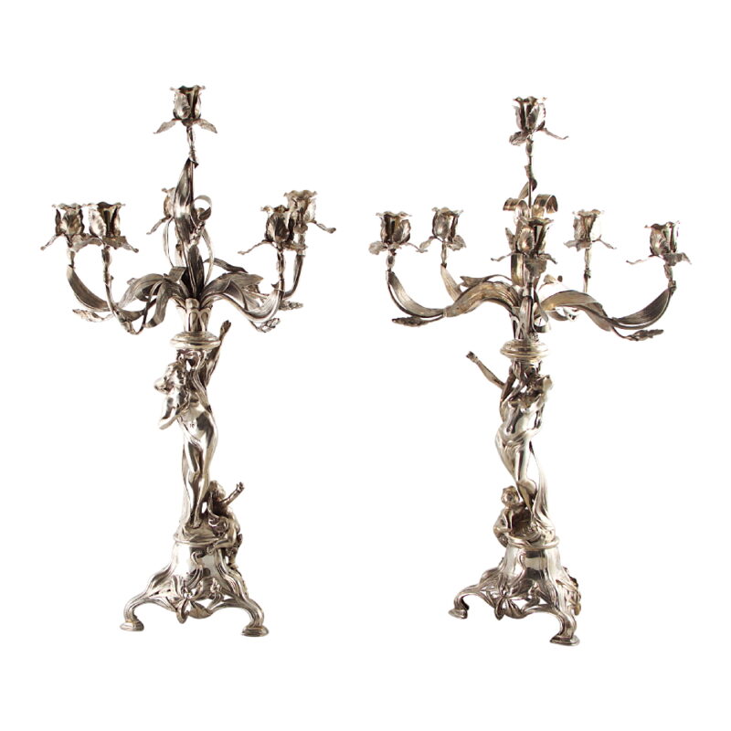 Pair of Austrian Silver Candelabra