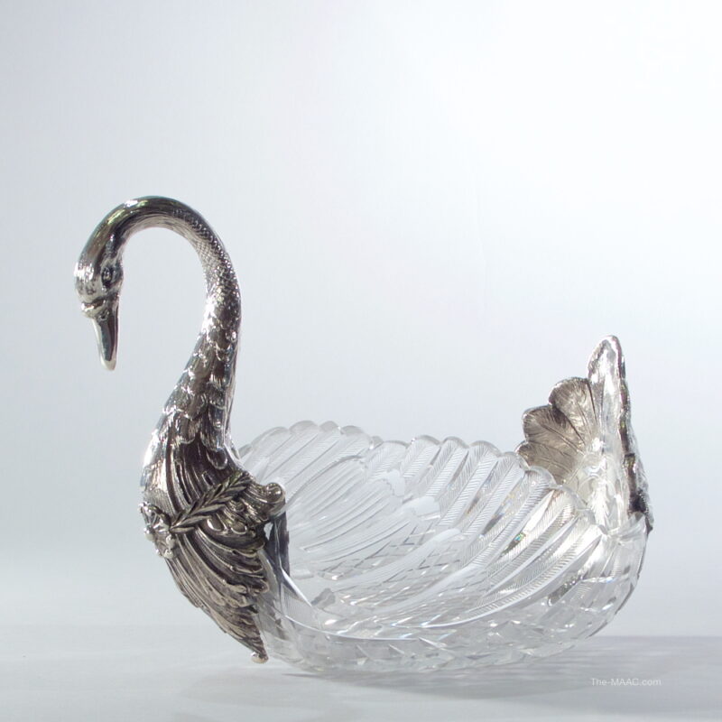 Cut Glass and Silver Figural Swan Centerpiece