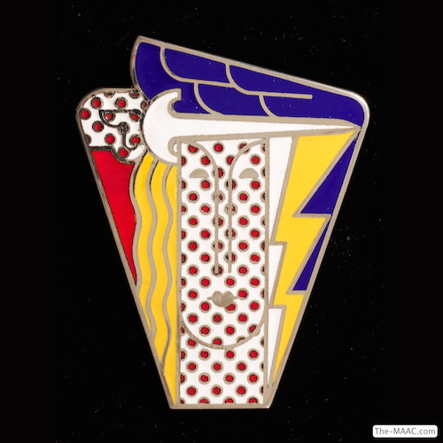 Roy Lichtenstein iconic “Pop Art Woman” brooch, enamel on base metal, signed. Excellent condition, circa 1968 made for “Multiples Inc.” Enamel and silvered base metal, United States, 1968.