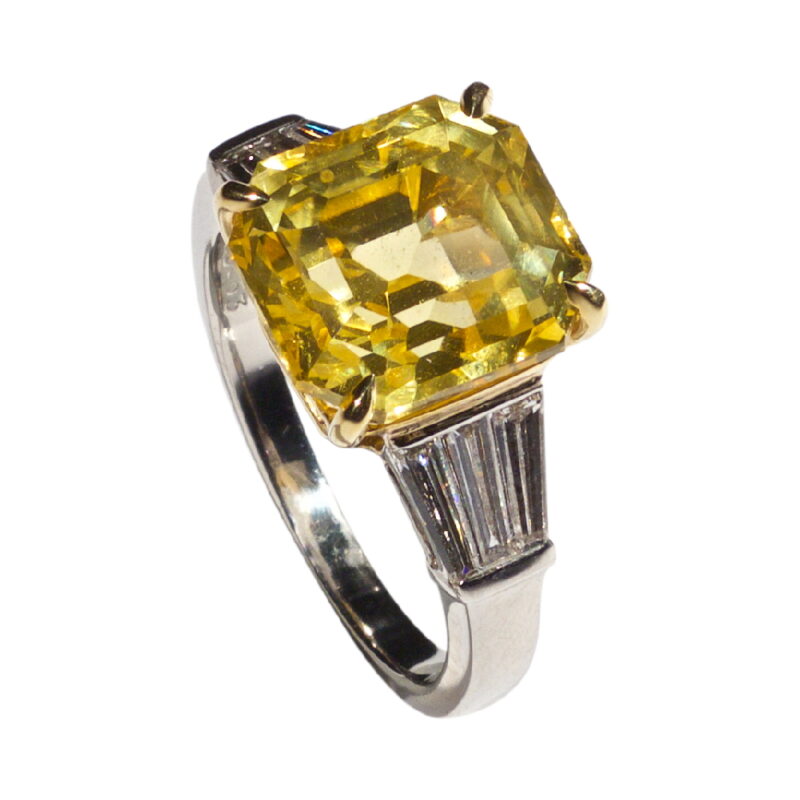 Vivid Yellow Sapphire and Diamond Ring