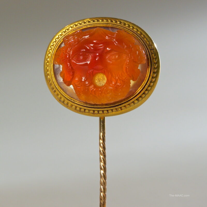 18th Century Grotesque Mask Head Hardstone Tie Pin
