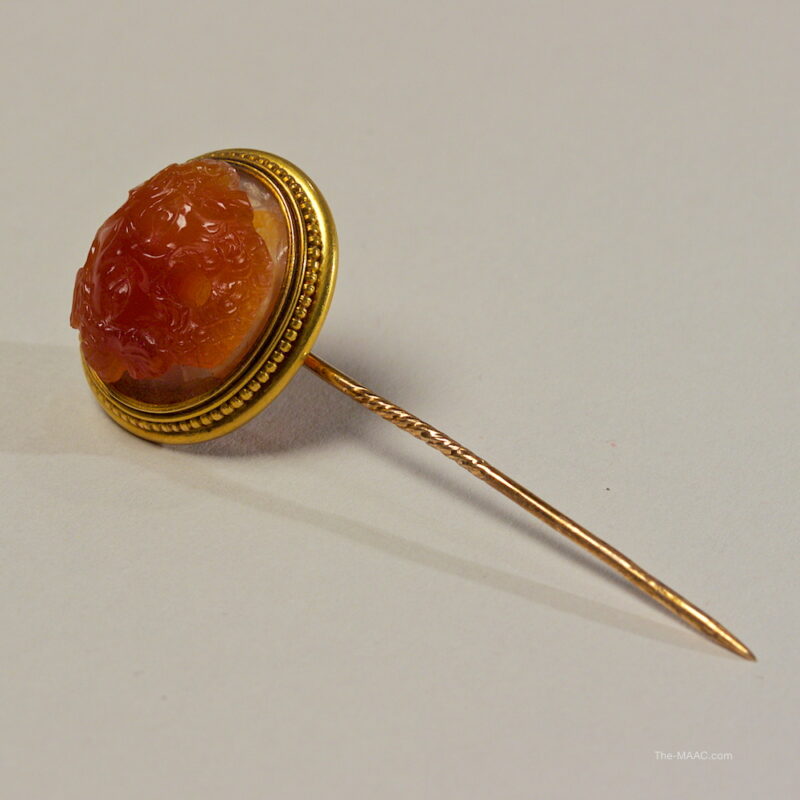 18th Century Grotesque Mask Head Hardstone Tie Pin - Image 2