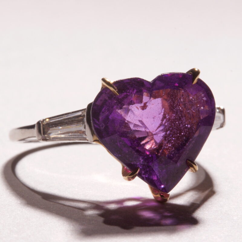 Purple Heart Shaped Sapphire and Diamond Ring