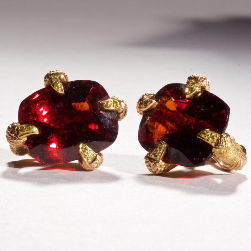 Hessonite Garnet and Yellow Diamond Earrclips