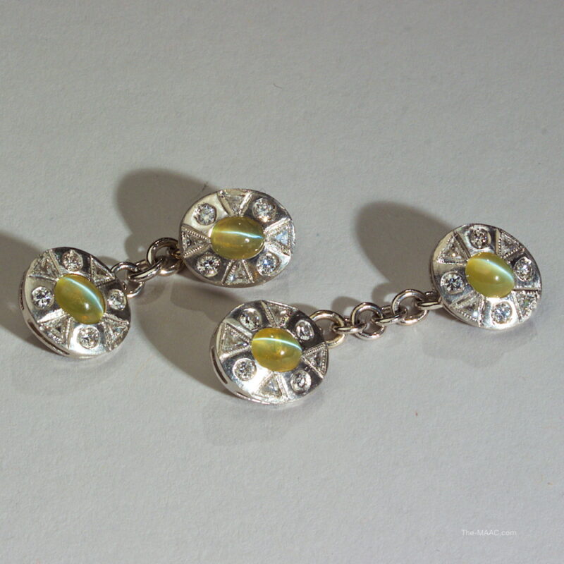 Platinum and Diamond Cat's Eye Chrysoberyl Cufflinks