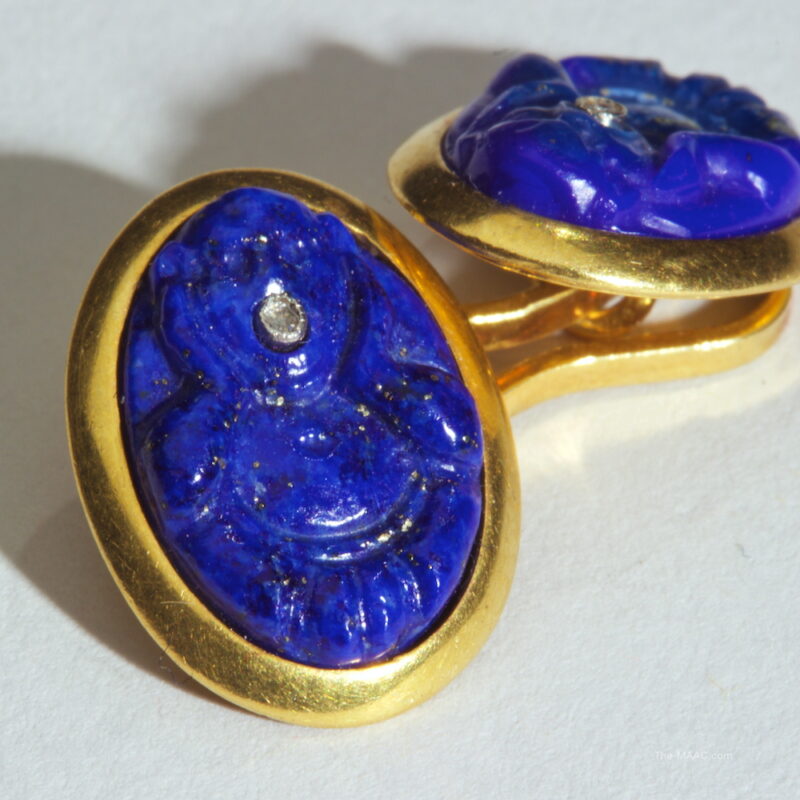 French Blue Glass and Rose Diamond Buddha Cufflinks - Image 2