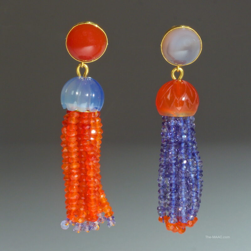 Pair of Carnelian and Chalcedony Tassel Earrings