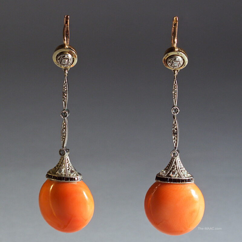 Gem, Coral, and Diamond Earrings