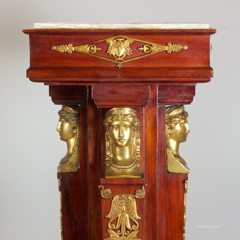 Pair of Empire Style Gilt Metal, Mahogany, & Onyx Pedestals