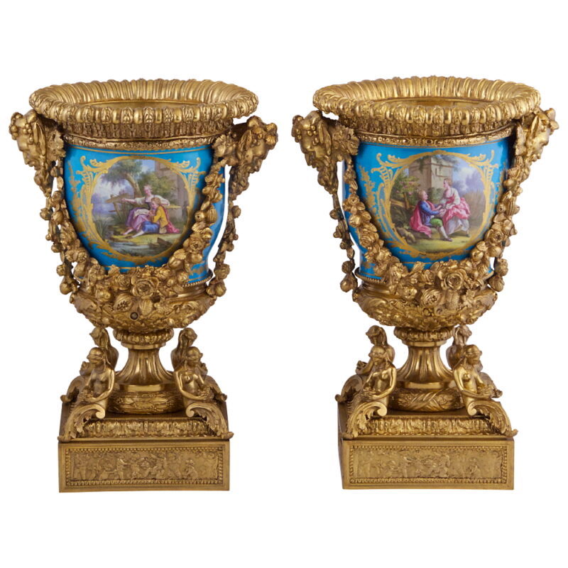 Sevres Style Porcelain and Gilt Bronze Garniture Set - Image 2