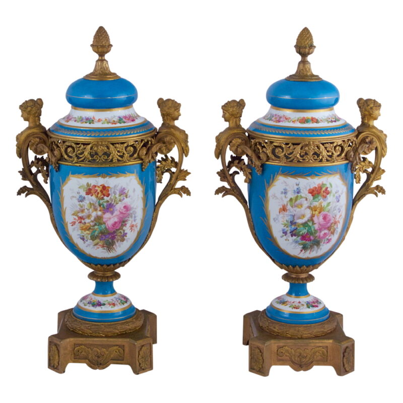 Pair of Sevres Style Gilt Bronze Porcelain Vases - Image 2