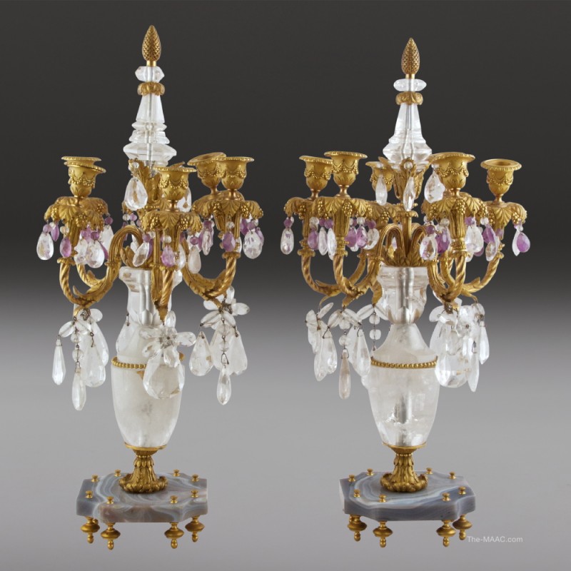 Pair of French Ormolu and Crystal Candelabras