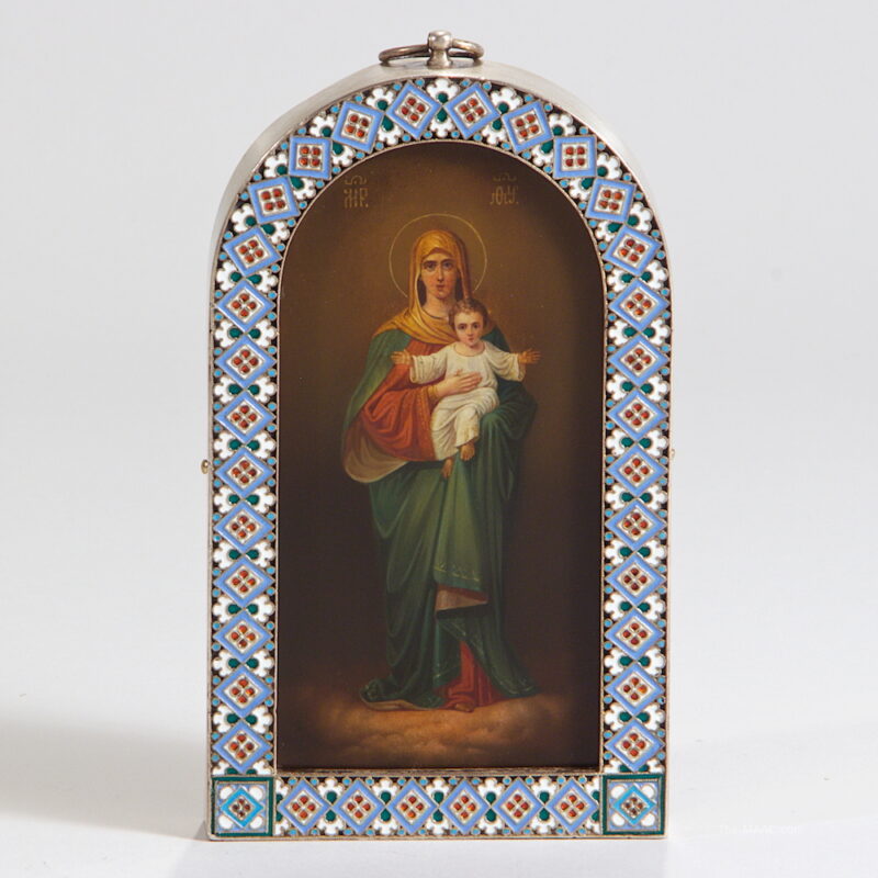 Antique Russian Silver and Enamel Icon