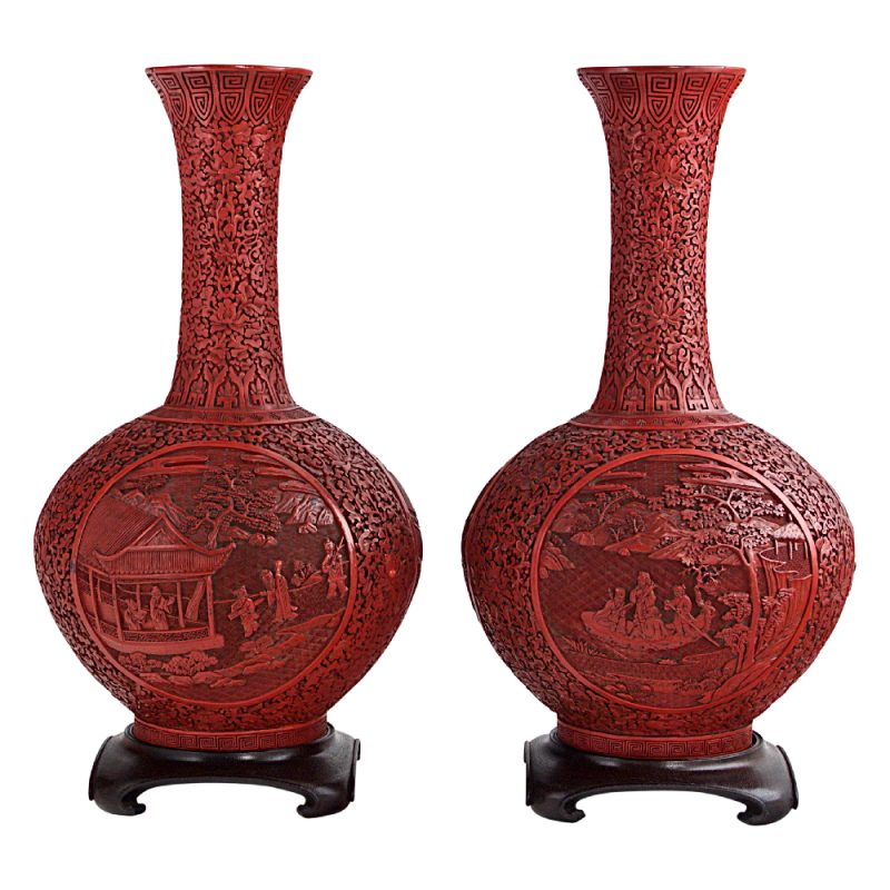 Antique Cinnabar Lacquer Vases
