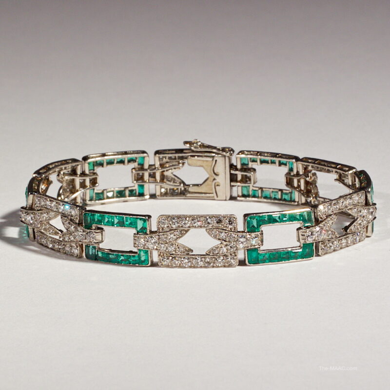 Platinum, Diamond, and Emerald Bracelet