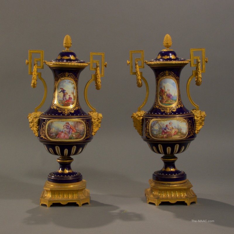 Pair of Sevres Porcelain and Dore Bronze Vases