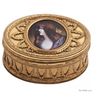French Gilt Bronze Box with Enamel Plaque - Bella Antiques - Gallery #52 at the Manhattan Art & Antiques Center - (Baltimore Art, Antique & Jewelry Show)