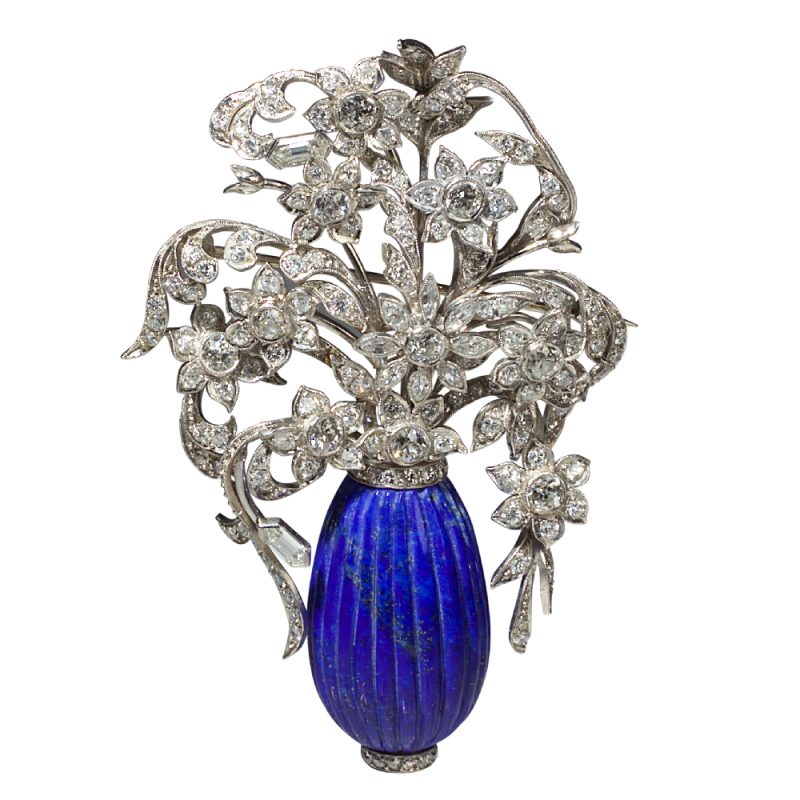 Antique Lapis and Diamond Brooch - Vintage and Antique Jewelry – at Brian Stewart – Gallery 49A - the Manhattan Art and Antiques Center, NYC 