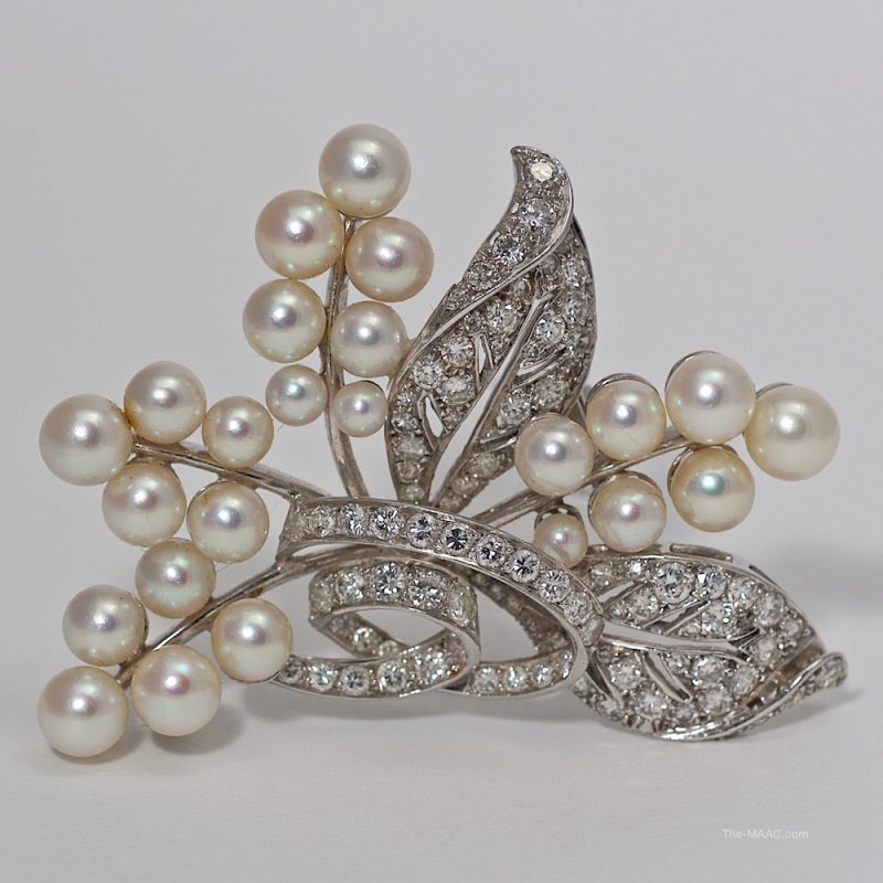 Diamond and Pearl Brooch - Vintage and Antique Jewelry – at Brian Stewart – Gallery 49A - the Manhattan Art and Antiques Center, NYC 