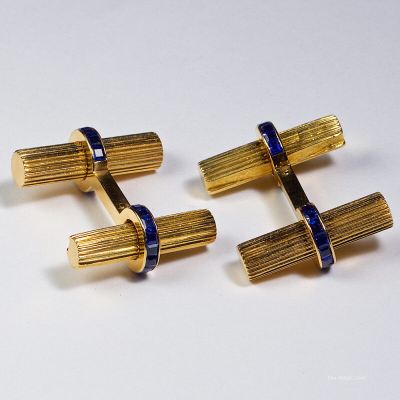 Elegant Gold and Sapphire Cufflinks and Tie Slide