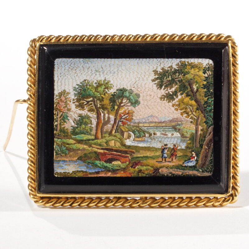 Italian Micro Mosaic Gold Mounted Brooch
