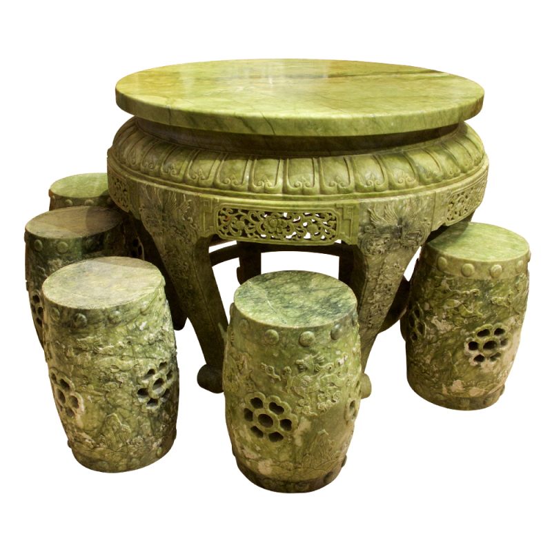 Antique Chinese Art: Imperial Jade Table and Stool Set