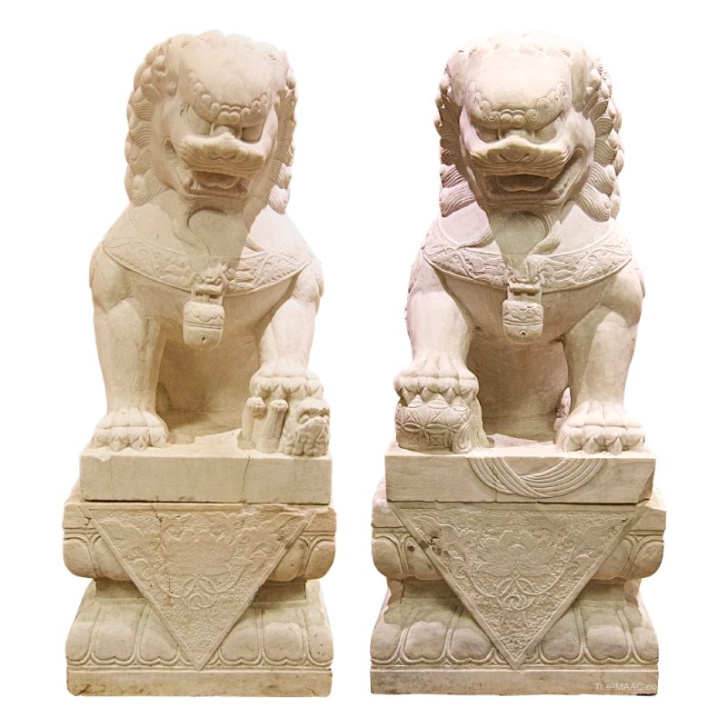 Antique Chinese Art: Imperial White Marble Stone Temple Dogs