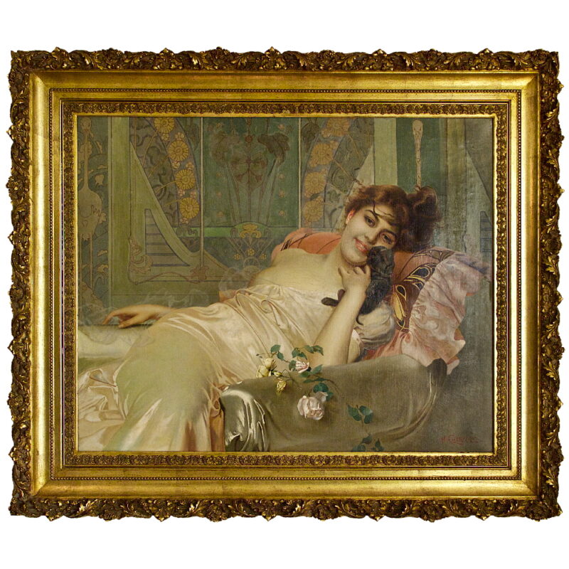 Reclining Woman with Puppy