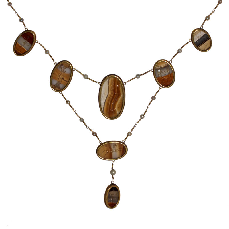 Antique Agate Intaglio Bib Necklace