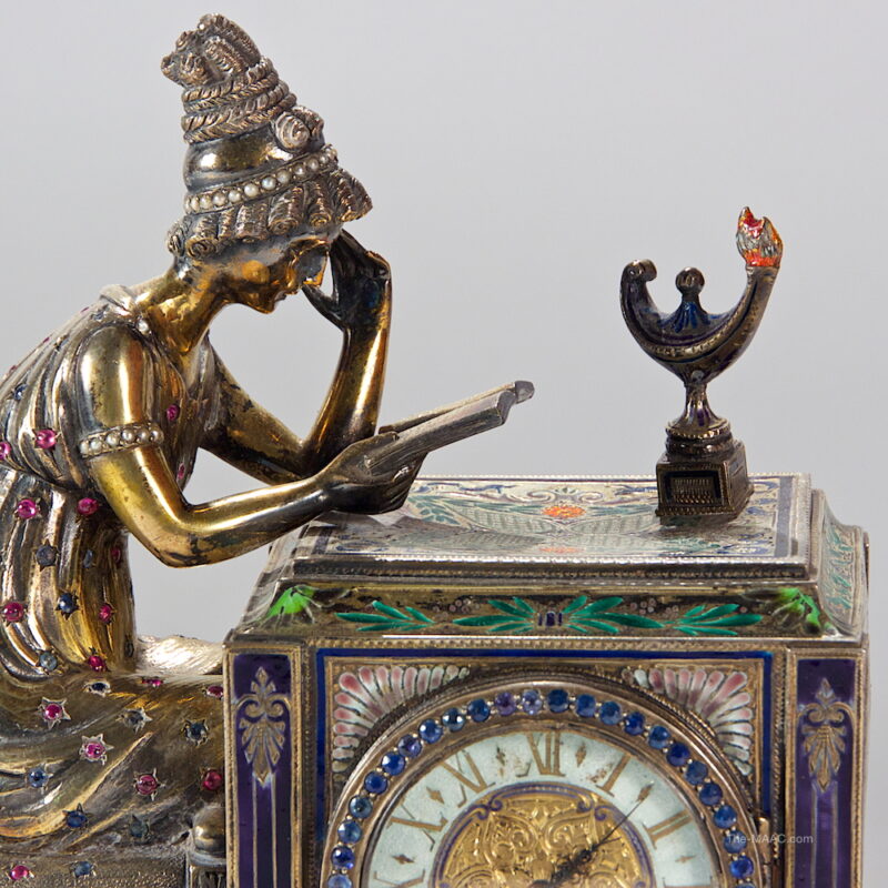 Viennese Silver Enameled Clock - Image 2