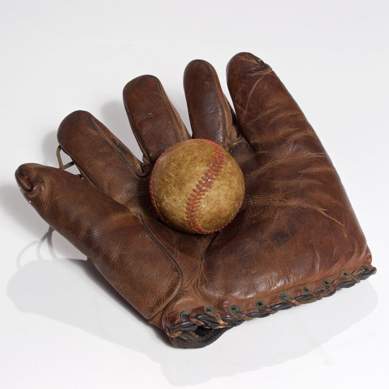 Vintage Leather Baseball Glove and Baseball
