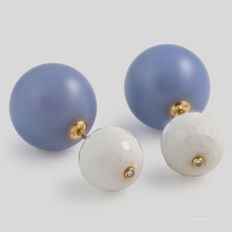 Pair of White Jade and Diamond Earrings