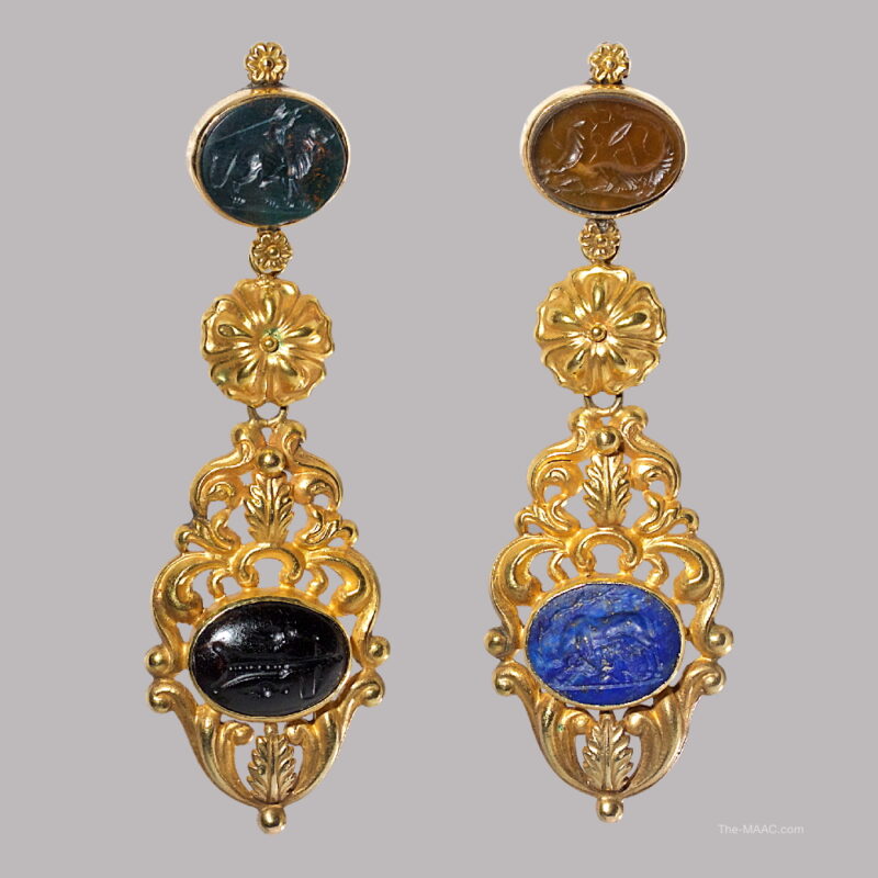 Regency Gold and Ancient Intaglio Hardstone Earrings