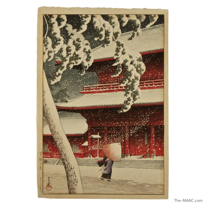 Shiba Zojyo-Ji by Hasui - Japanese woodblock print at Akasaka Collection 