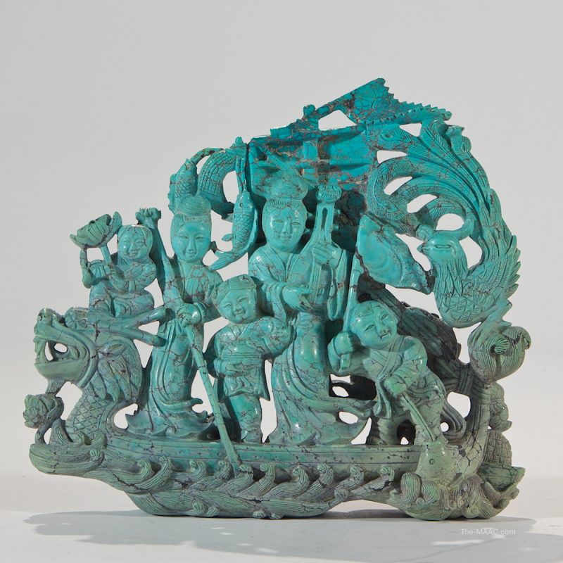 Turquoise Dragon Boat Carving - at Linda Cheng Gallery 