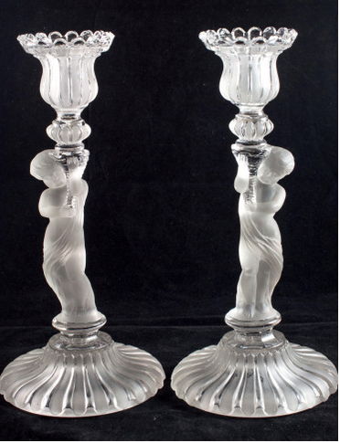 French Baccarat Crystal Candle Sticks with Cherub - at Bella Antiques, NYC