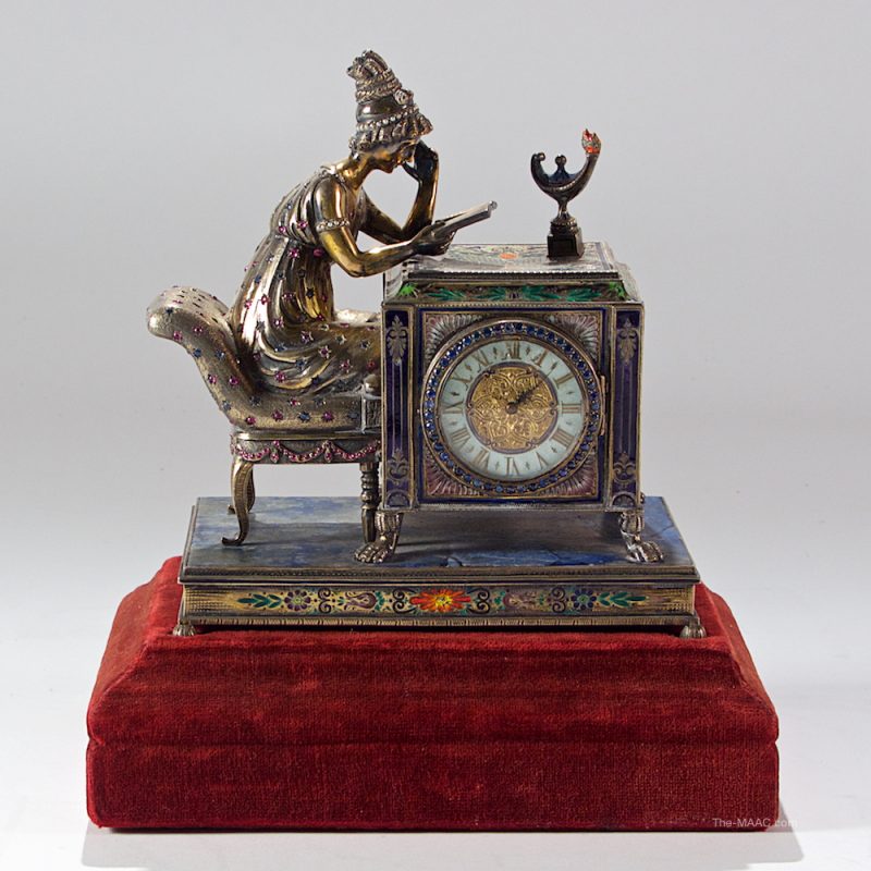 Viennese Silver Enameled Clock