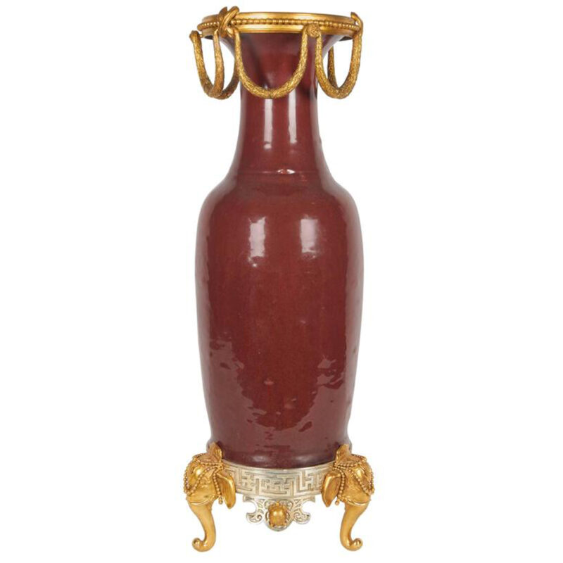 French Japonisme Ormolu-Mounted and Silvered Bronze Chinese Porcelain Vase
