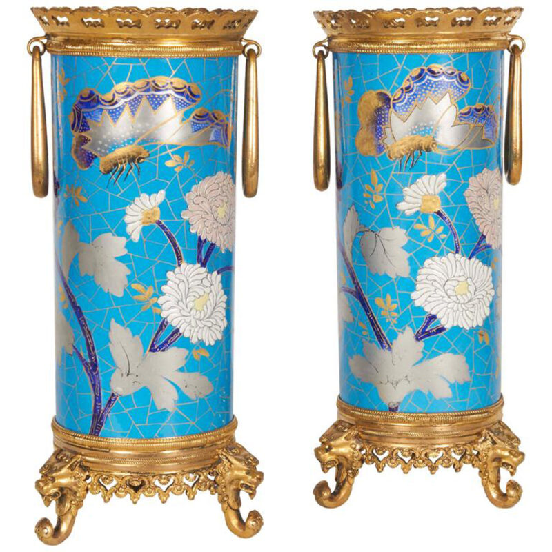 Pair of French Japonisme Ormolu-Mounted Vases Creil et Montereau