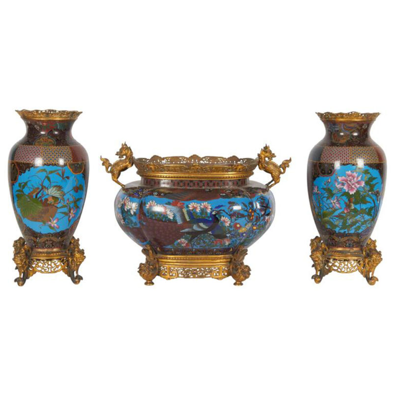 French Japonisme Ormolu-Mounted Garniture Centerpiece