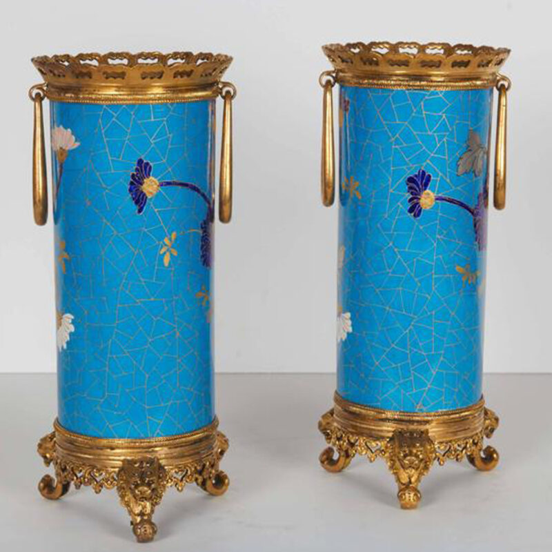 Pair of French Japonisme Ormolu-Mounted Vases Creil et Montereau - Image 2
