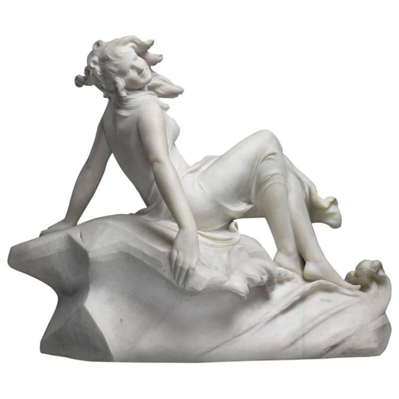 Italian White Marble Figure of a Sea Water Mermaid Nymph by Dante Zoi