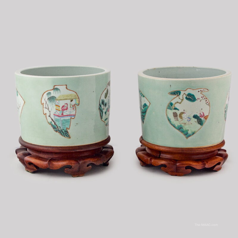 Pair of Chinese Porcelain Jardeniers on Wood Bases - Image 3
