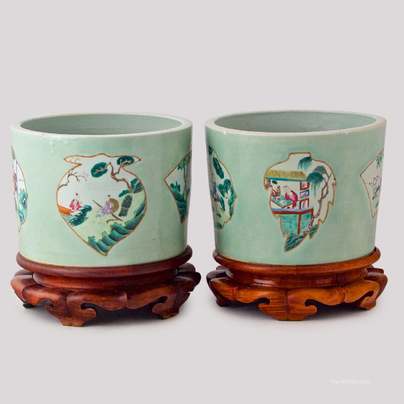 Pair of Chinese Porcelain Jardeniers on Wood Bases - Image 2