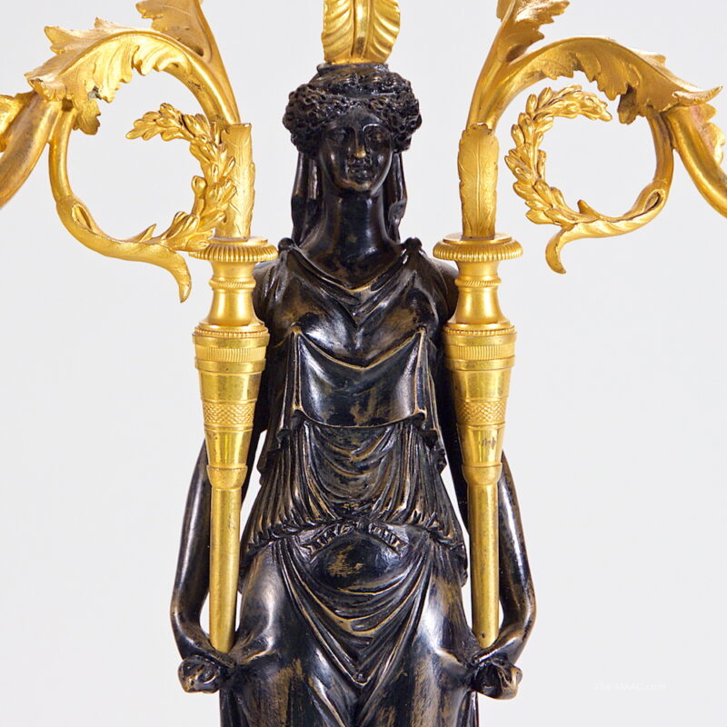 Pair of Empire Bronze and Marble Candelabra - Image 3