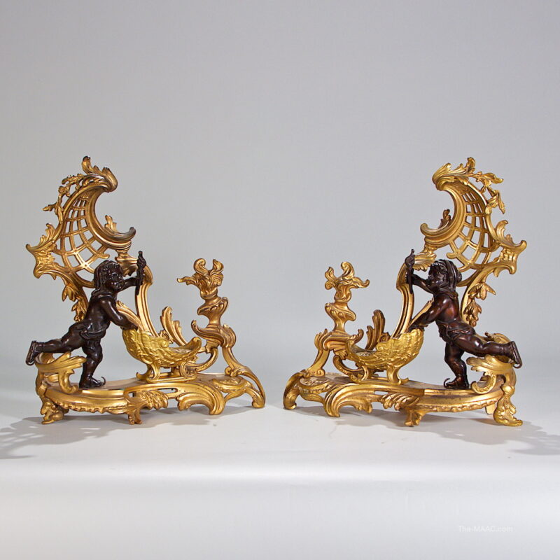 Gilt and Patinated Bronze Fire Chenets