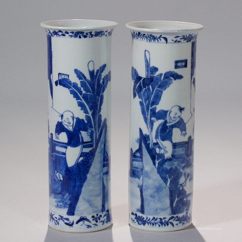 Pair of Chinese Blue and White Porcelain Vases