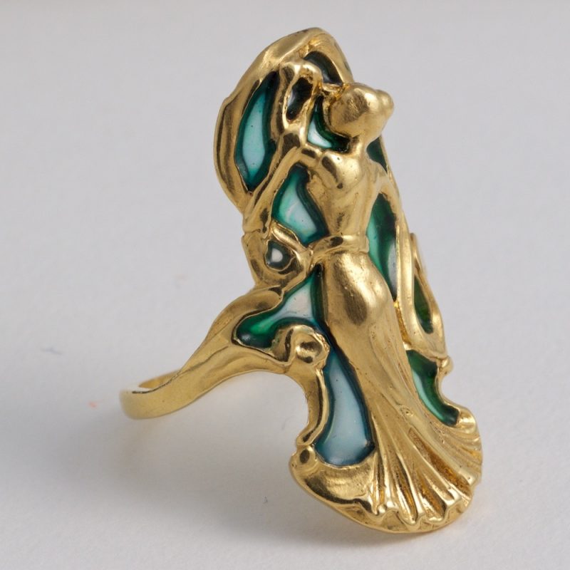 Art Nouveau Plique a Jour and Gold Ring by George Le Tureq