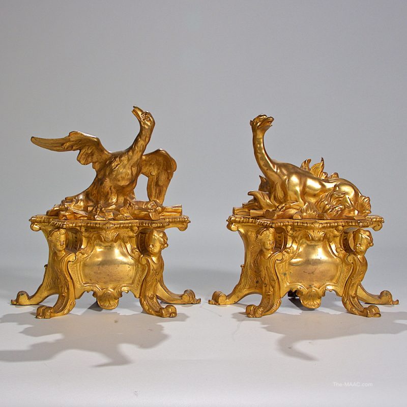 French Gilt Bronze Fire Chenets at Lev Tov Antiques - at the Manhattan Art & Antiques Center 